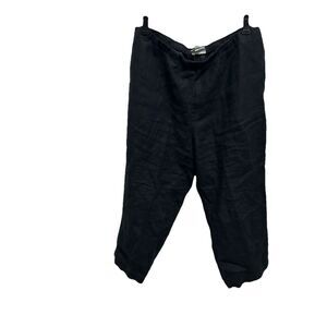 Pure Jill Womens Slim Crop Linen Pants Size Large Black Pull On Pockets 32 x 22”